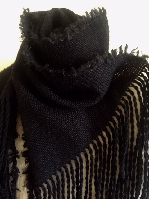 Handwoven Black Wool and Mohair Scarf